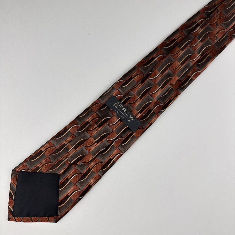 Arrow Neck Tie Adult Mens Orange Geometric 100% Silk Necktie 58.5" x 3.5" EUC
